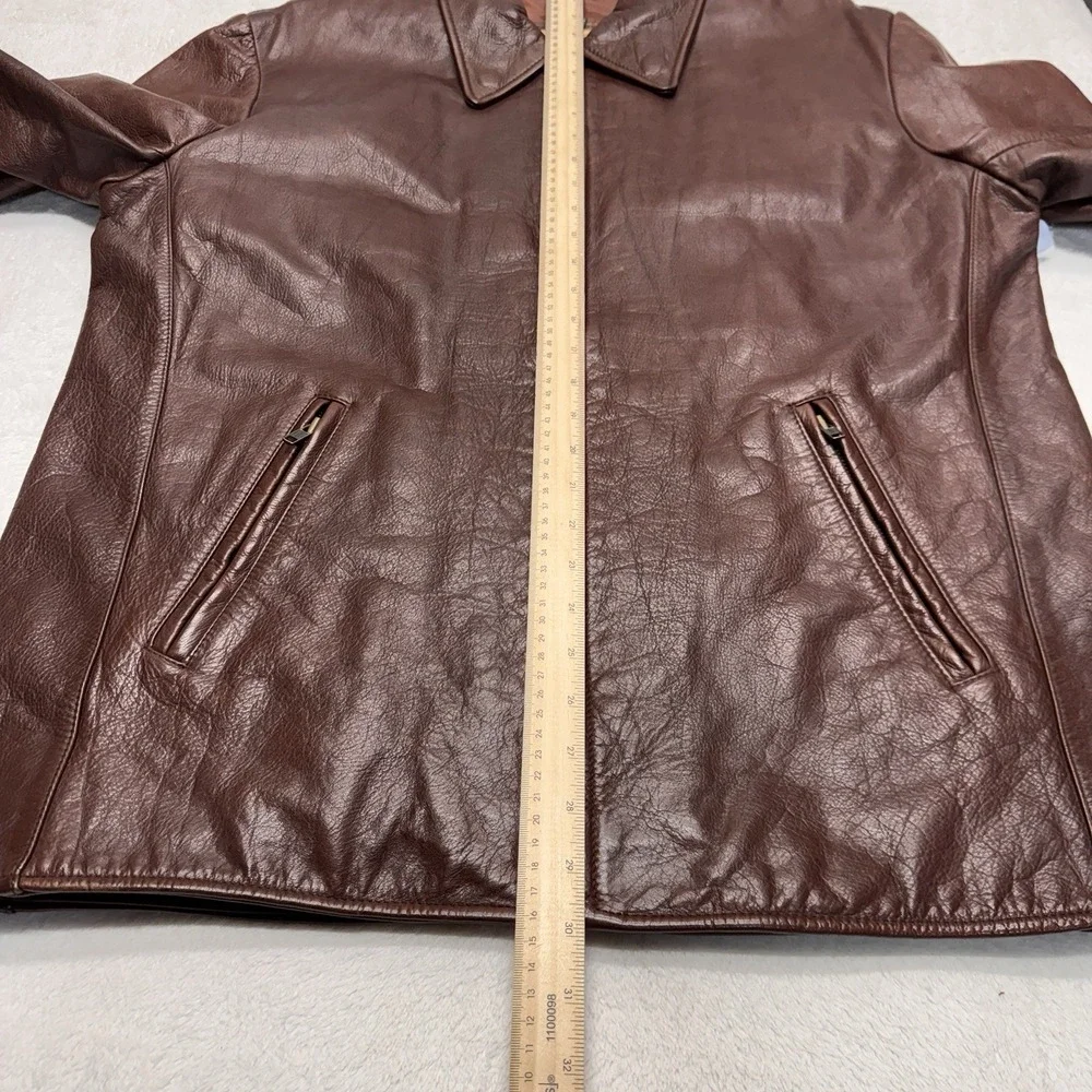 VTG 90 Banana Republic‎ Mens Large Brown Leather Full Zip Jacket Classic Collar